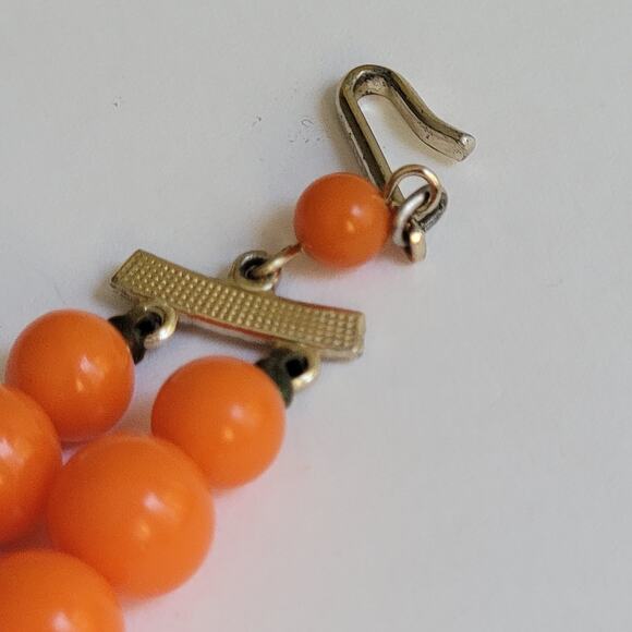 Vintage Double-Stranded Orange Beaded Necklace from Japan, 16 Inch - Picture 7 of 8